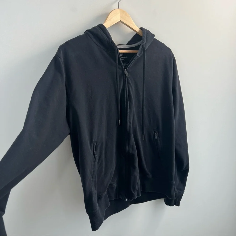 Mack Weldon Mens XL Full Zip Hooded Sweatshirt Hoodie Black Zip Pockets Cotton - Picture 6 of 6